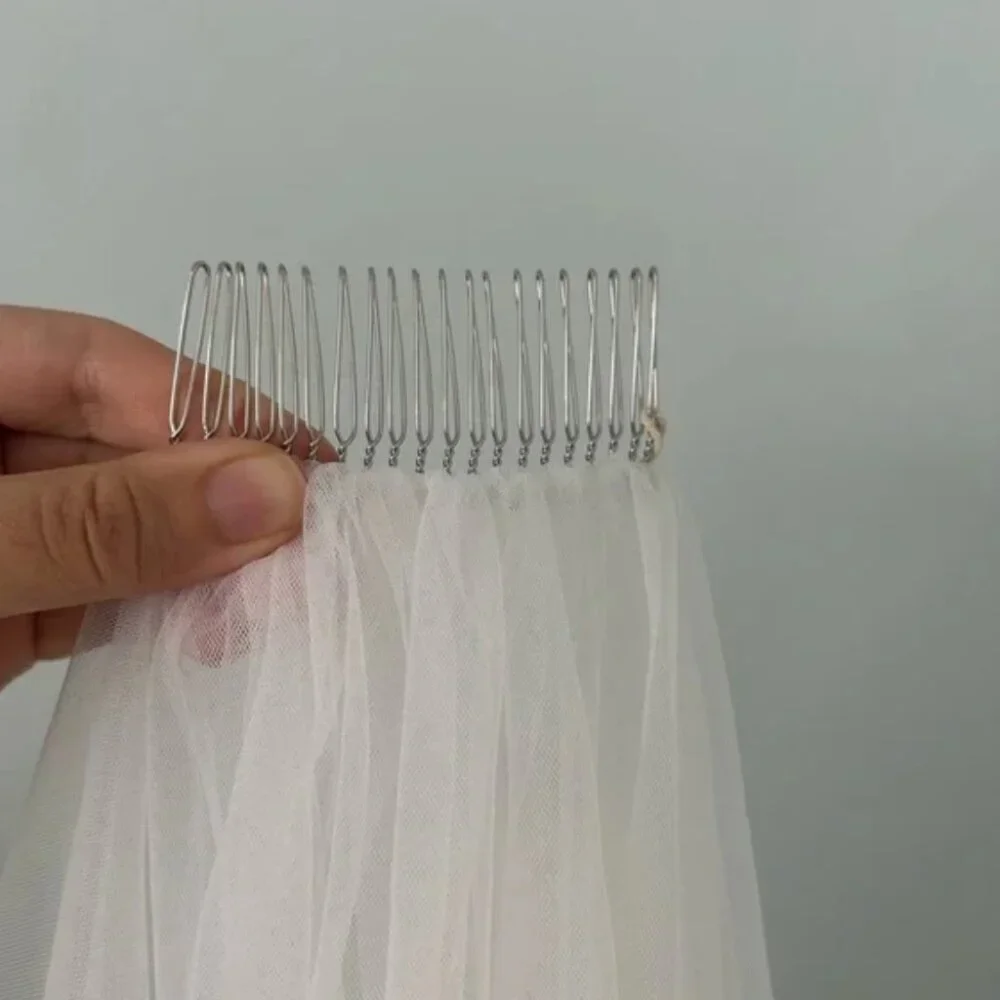 Short Wedding Veil with Comb Satin Trim Waist Length